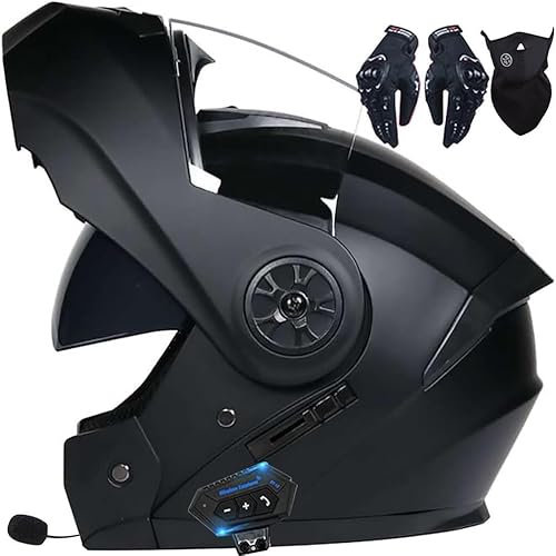 Bluetooth Integrated Flip Vordermotorbike Helme ECE/DOT zugelassene Anti-Fog-Doppelvisoren Crash Racing Motorrad Helm Rauschunterdrückung Ventilation C,S=55-56cm von Caimcie