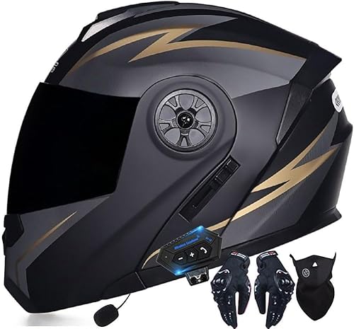 Bluetooth Integrated Flip Vordermotorbike Helme ECE/DOT zugelassene Anti-Fog-Doppelvisoren Crash Racing Motorrad Helm Rauschunterdrückung Ventilation E,XL=61-62cm Bluetooth Integrated Flip Vordermotorbike Helme ECE/DOT zugelassene Anti-Fog-Doppelvisoren Crash Racing Motorrad Helm Rauschunterdrückung Ventilation E,XL=61-62cm von Caimcie