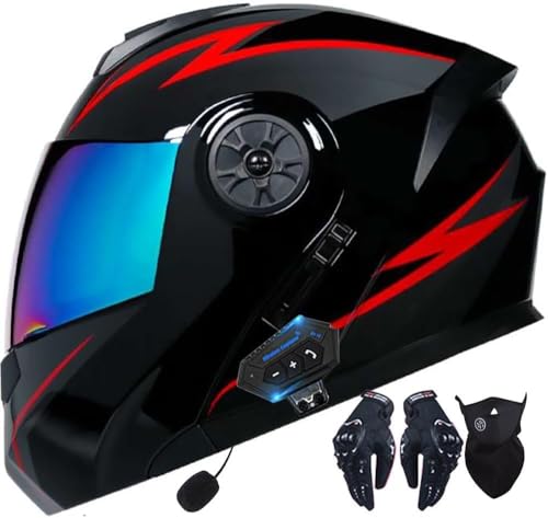 Bluetooth Integrated Flip Vordermotorbike Helme ECE/DOT zugelassene Anti-Fog-Doppelvisoren Crash Racing Motorrad Helm Rauschunterdrückung Ventilation J,XL=61-62cm Bluetooth Integrated Flip Vordermotorbike Helme ECE/DOT zugelassene Anti-Fog-Doppelvisoren Crash Racing Motorrad Helm Rauschunterdrückung Ventilation J,XL=61-62cm von Caimcie