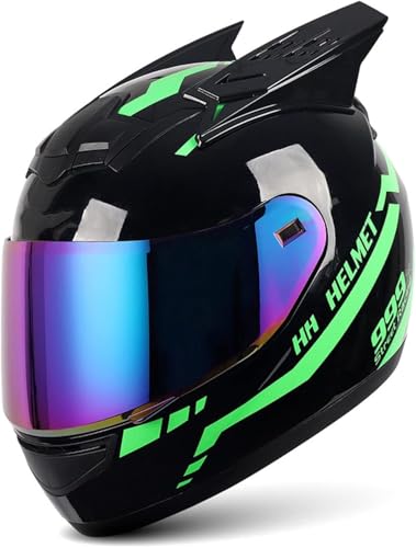 Caimcie Integralhelm für Motorradfahrer, Integralhelm für Erwachsene mit Katzenohren, ECE/DOT-Zertifiziert, modischer Integralhelm mit Sonnenblende, Motocross-Helm für Männer und Frauen C,L=57-59cm von Caimcie