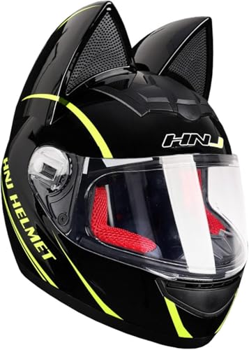 Caimcie Integralhelme für Motorradfahrer, DOT/ECE-geprüft, Katzenohren mit Visier, Roller-Rennhelm, Motocross-Helm, Integralhelme für Herren und Damen 21,L=57-59cm von Caimcie