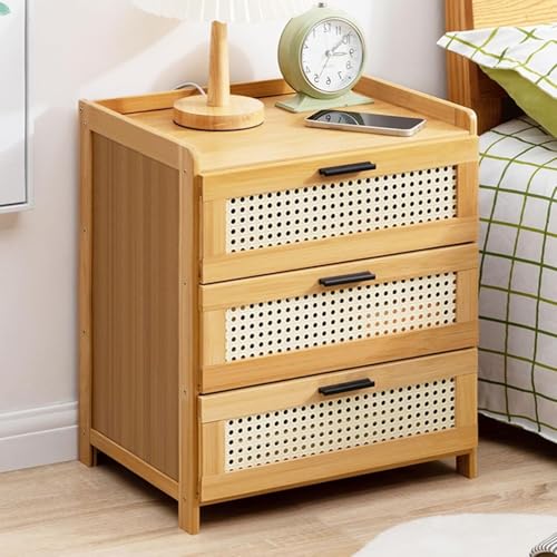 Caimcie Nachttisch, moderner Nachttisch, Rattan-Imitat-Design, Nachttisch mit 3 Schubladen, Bettseitenschrank für Schlafzimmer/Wohnzimmer B Caimcie Nachttisch, moderner Nachttisch, Rattan-Imitat-Design, Nachttisch mit 3 Schubladen, Bettseitenschrank für Schlafzimmer/Wohnzimmer B von Caimcie