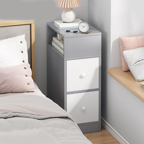 Caimcie Nachttische für Schlafzimmer, Beistelltisch mit offenem Regal, Nachttisch mit offenem Stauraum, rustikaler Nachttisch mit Schubladenaufbewahrung B,25CM von Caimcie
