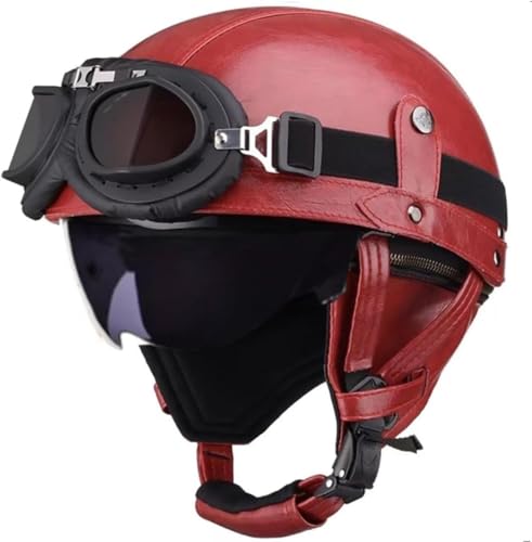 Caimcie Vintage Deutscher Leder-Motorrad-Halbhelm, ECE/DOT-zugelassene Herren-/Damen-Halbschalenhelme mit Schutzbrille und Visier, Retro-Offener Schutzhelm M,M=57-58cm Caimcie Vintage Deutscher Leder-Motorrad-Halbhelm, ECE/DOT-zugelassene Herren-/Damen-Halbschalenhelme mit Schutzbrille und Visier, Retro-Offener Schutzhelm M,M=57-58cm von Caimcie