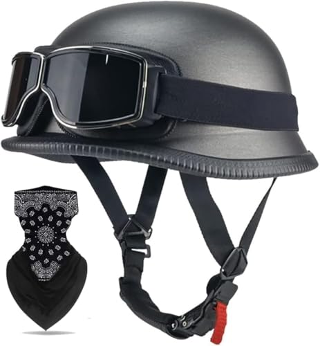 Caimcie Vintage Deutscher Motorrad-Halbschalenhelm mit ECE/DOT, Retro Halboffener Jethelm mit Schutzbrille für Bike Cruiser Moped Scooter ATV Herren und Damen Helm E,XXL=61-62cm Caimcie Vintage Deutscher Motorrad-Halbschalenhelm mit ECE/DOT, Retro Halboffener Jethelm mit Schutzbrille für Bike Cruiser Moped Scooter ATV Herren und Damen Helm E,XXL=61-62cm von Caimcie