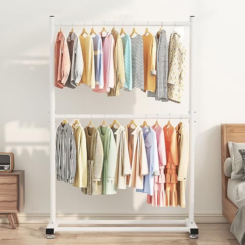 Caimcie Zweistöckiger, robuster Kleiderständer (mit Rädern), Garderobenständer mit Schuhregal, Metallkonstruktion, geeignet für Schlafzimmer, Wohnzimmer, Balkon C,150CM von Caimcie