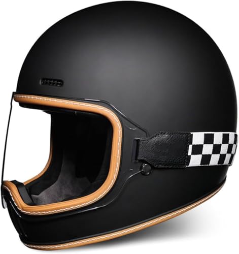 Retro Classic Integralhelm für Motorradfahrer, DOT/ECE-zugelassener Straßenfahrradhelm mit Sonnenblende, Unisex-Erwachsene A,L=57-58cm von Caimcie
