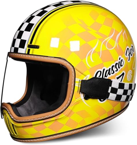Retro Classic Integralhelm für Motorradfahrer, DOT ECE-zugelassener Straßenfahrradhelm mit Sonnenblende, Unisex-Erwachsene G,2XL=63-64cm von Caimcie