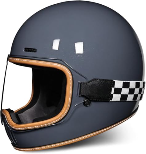 Retro Classic Integralhelm für Motorradfahrer, DOT ECE-zugelassener Straßenfahrradhelm mit Sonnenblende, Unisex-Erwachsene J,2XL=63-64cm von Caimcie
