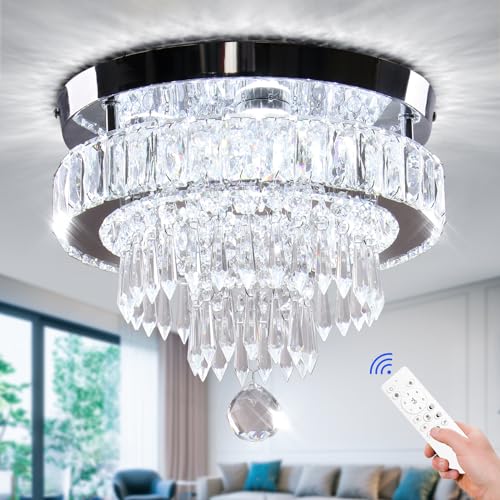 Cainjiazh LED Kronleuchter dimmbare Kronleuchter Kristall Deckenleuchte Moderner Kristall-Kronleuchter mit Fernbedienung Flush Mount Kristall-Deckenleuchte für Esszimmer Wohnzimmer Schlafzimmer Flur von Cainjiazh