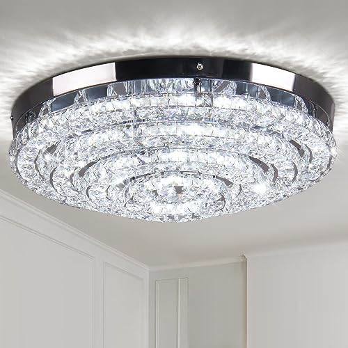 Cainjiazh 18" Kristall Kronleuchter Moderne Flush Mount Deckenleuchte Große LED-Kronleuchter für Eingang Schlafzimmer Wohnzimmer Esszimmer (Cool White 6500K) von Cainjiazh