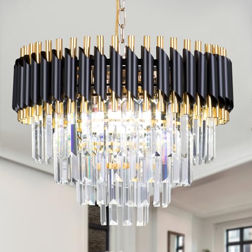 Cainjiazh 20" Kristall-Kronleuchter Flush Mount Crystal Deckenleuchte 4 Tiers Raindrop Schwarz Kristall Pendelleuchte Moderne Kronleuchter für Schlafzimmer Esszimmer Entrée Foyer (Exclud Glühbirnen) von Cainjiazh