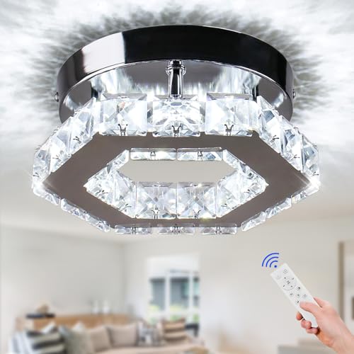 Cainjiazh Dimmbare Kristall-Kronleuchter Mini LED Flush Mount Deckenleuchte Moderne Kronleuchter Beleuchtung Lampe für Schlafzimmer Flur Wohnzimmer Esszimmer Küche Bar von Cainjiazh