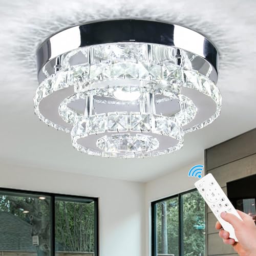 Cainjiazh Moderne Kronleuchter Kristall Deckenleuchte LED Dimmbar Deckenlampe Rund Unterputz Pendelleuchte Kristall Deckenleuchten für Schlafzimmer Wohnzimmer Küche (Fernbedienung) von Cainjiazh