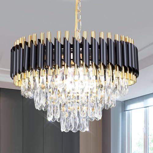 Cainjiazh Moderne Kristall-Kronleuchter 20" schwarz Flush Mount Crystal Deckenleuchte 4 Tiers Raindrop Crystal Pendelleuchte Kronleuchter für Schlafzimmer Esszimmer Entryway (Exclud Glühbirnen) von Cainjiazh