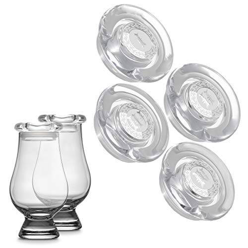 SATOHA CairnCovers Glass Whiskey Glassware Lids - Glass Cap for Whisky Tasting Glasses by Cairn Craft (4 CairnCover Lids with Numeral Engraving) von Cairn Craft
