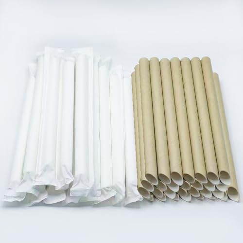 Caiyloxn Bubble Tea Strohhalme 60 Stück Papierstrohhalme (210 X 12 mm) Unabhängig gepackte Papierstrohhalme Biologisch Abbaubare Trinkhalme für Bubble Milk Tea,Hochzeiten und Partys von Caiyloxn