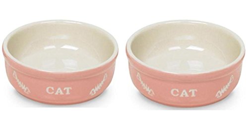 Cajou 2 er Set Keramiknapf für Katzen - Futternapf und Wassernapf (rosa/beige) von Cajou