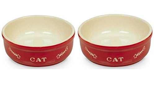 Cajou 2 er Set Keramiknapf für Katzen - Futternapf und Wassernapf (rot/beige) von Cajou