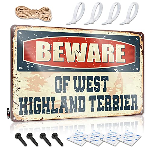 Alarmschild Beware of West Highland Terrier Metallschild Rasen Warnschild Lustige Metallschilder (Größe: 20 x 30 cm) von CakJuice