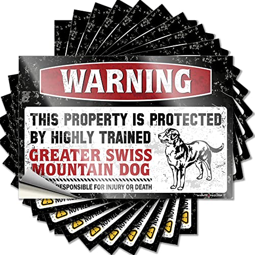 Aufkleber für Autos, Aufschrift "Warning This Property is Protected by A Highly Trained Greater Swiss Mountain Dog", lustiger Aufkleber, 10 Stück, Werkzeug-Aufkleber, Stoßstangen-Aufkleber (Größe: 8 x von CakJuice