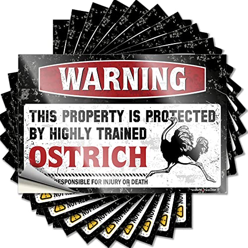 Aufkleber für Ihr Auto "Warning This Property is Protected by A Highly Trained Strauß", lustiger Aufkleber, 10 Stück, Werkzeug-Aufkleber für Hausbar, Wand (Größe: 12 x 18 cm) von CakJuice