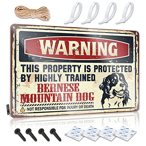 Beer Decor Warnschild "Warning This Property Is Protected By A Highly Trained Berner Sennenhund", Blechschild, Metall-WC-Dekor (Größe: 20 x 30 cm) von CakJuice