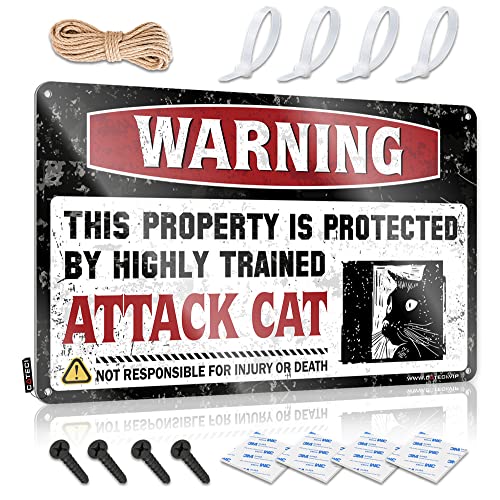 Blechschild "Warning This Property Is Protected By A Highly Trained Attack Cat Sign Garage Decor for Men Children Room Decor (Größe: 30 x 40 cm) von CakJuice