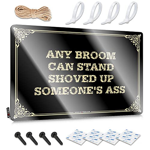 Blechschilder Warnung Any Broom Can Stand Shoved Up Someone's Ass Metallschild Veranda Dekorationen Outdoor Gaming Zimmer Zubehör (Farbe: Farbe, Größe: 20 x 30 cm) von CakJuice