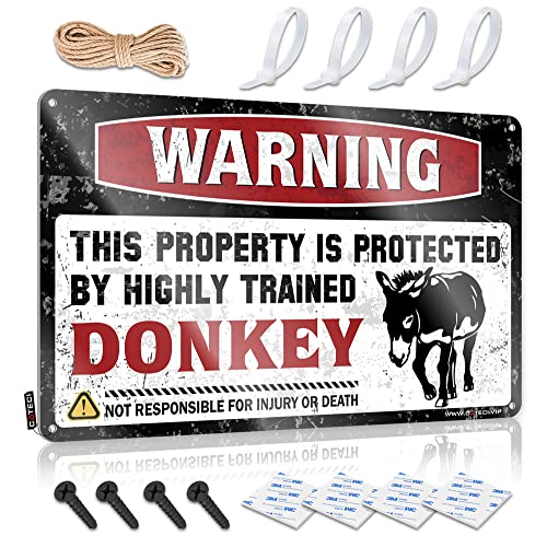 CAI Warnschild Warnung This Property is Protected by A Highly Trained Donkey Metallschild We Dont Call 911 Schild Garage Sale Schild (Größe: 20 x 30 cm) von CakJuice