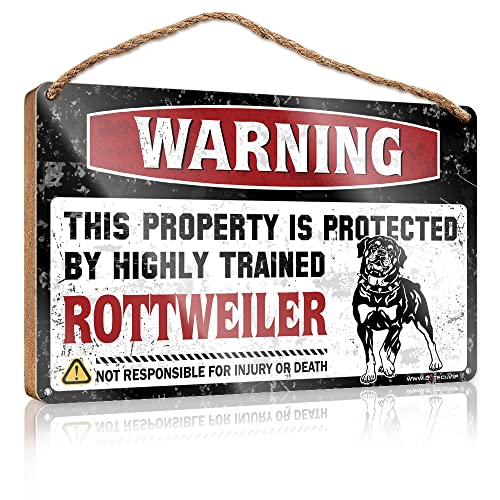 CakJuice Badezimmer-Dekoschild mit Aufschrift "Warning This Property is Protected by A Highly Trained Rottweiler", Holzschild, Wandbehang, Dekor, Sprüche, WC-Dekor (Größe: 23 x 35 cm) von CakJuice