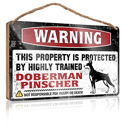 CakJuice Badezimmerschild aus Holz mit Aufschrift "Warning This Property is Protected by A Highly Trained Doberman Pinscher", Holzschild, Frühlingstürdekorationen (Größe: 15 x 28 cm) von CakJuice