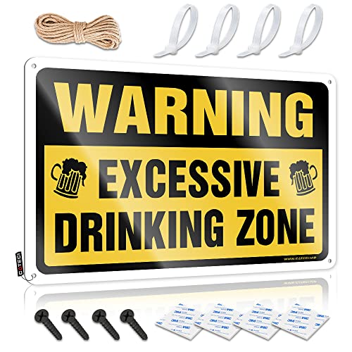 CakJuice Garagen-Blechschild "Warning Excessive Dring Zone" Blechschild Schlafsaal-Zubehör, lustige Raumdekoration (Größe: 20 x 30 cm) von CakJuice