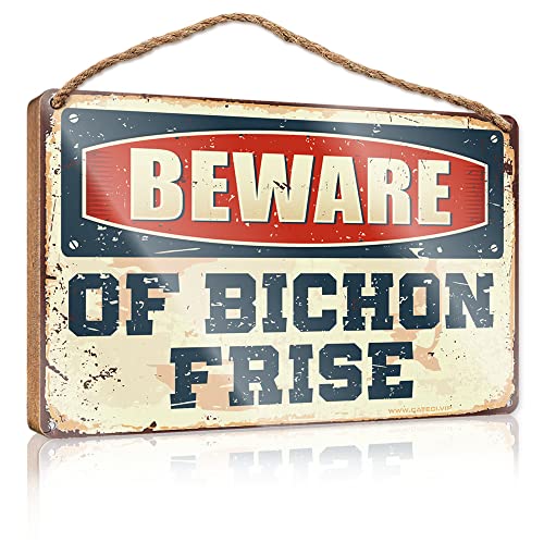 CakJuice Holz-Türschild "Beware of Bichon Frise", rustikales Badezimmerschild, Poolzubehör, Größe: 15 x 28 cm von CakJuice