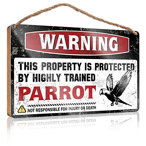 CakJuice Holz-Türschild mit Aufschrift "Warning This Property is Protected by A Highly Trained Parrot", rustikales Badezimmerschild, Poolzubehör (Größe: 20 x 30 cm) von CakJuice