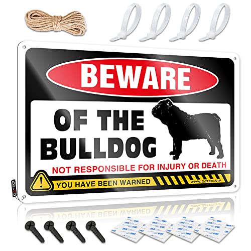 CakJuice Lustiges Warnschild, Aufschrift "Beware of Bulldogge", Poolsachen, Barregeln, Blechschild (Größe: 30 x 40 cm) von CakJuice