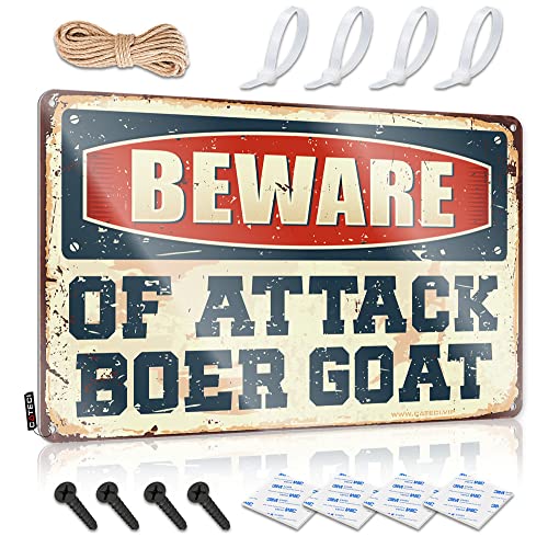 CakJuice Lustiges Warnschild "Beware of Attack Boer Goat" Schild Pool Stuff Bar Rules Blechschild (Größe: 30 x 40 cm) von CakJuice