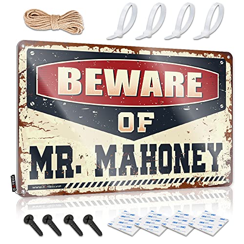 CakJuice Lustiges Warnschild "Beware of Mr. Mahoney" Blechschild Pool Stuff Bar Rules Blechschild (Größe: 20 x 30 cm) von CakJuice
