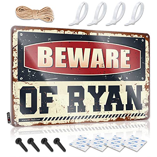 CakJuice Lustiges Warnschild "Beware of Ryan", englischsprachige Aufschrift "Beware of Ryan", Blechschild (Größe: 20 x 30 cm) von CakJuice