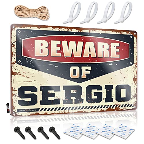 CakJuice Lustiges Warnschild "Beware of Sergio" Blechschild Pool Stuff Bar Rules Blechschild (Größe: 20 x 30 cm) von CakJuice