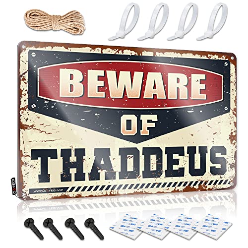 CakJuice Lustiges Warnschild "Beware of Thaddeus" Blechschild Pool Stuff Bar Rules Blechschild (Größe: 20 x 30 cm) von CakJuice