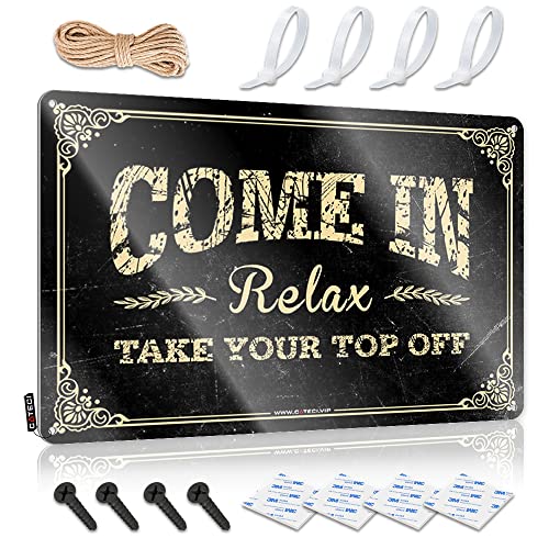 CakJuice Lustiges Warnschild "Come in Relax Take Your Top Off" Blechschild Pool Stuff Bar Regeln Blechschild (Größe: 30 x 40 cm) von CakJuice