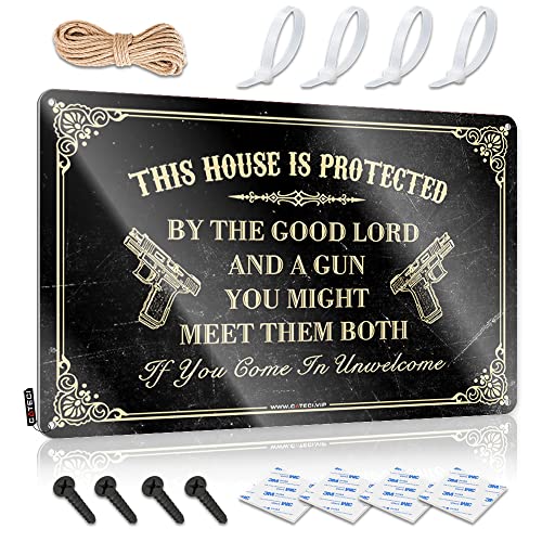 CakJuice Metallschilder Lustig This House Is Protected By The Good Lord And A Gun Blechschild Home Blechschild Outdoor Lustiges Metallschild (Größe: 20 x 30 cm) von CakJuice
