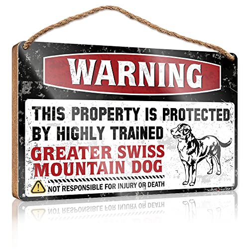 CakJuice Türschild Dekor Warnung This Property is Protected by A Highly Trained Greater Swiss Mountain Dog Holzschild Badezimmer Holzschild Lustige Türschilder für Büro (Größe: 20 x 30 cm) von CakJuice