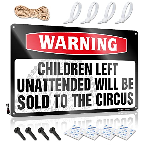 Decaor Schild "Warning Children Left Unattended Will Be Sold to Circus Schild, Vintage Wall Decor Vintage Schilder Metall (Größe: 20 x 30 cm) von CakJuice