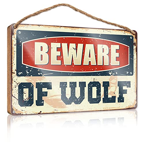 Dorm Room Essentials Beware of Wolf Holzschild Blechschild Pool Zone Blechschild (Größe: 15 x 28 cm) von CakJuice