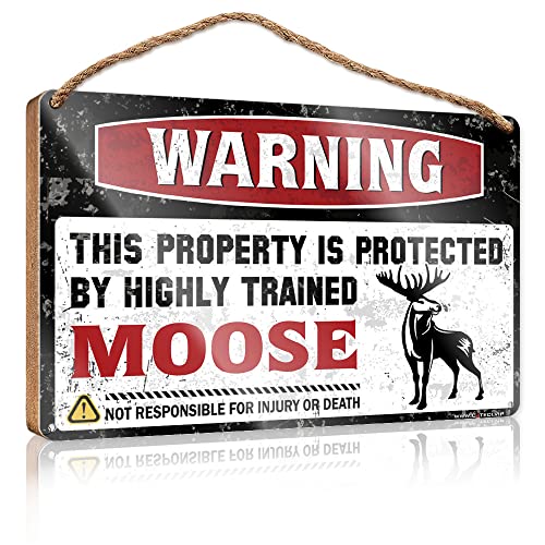 Haustürschild mit Aufschrift "Warning This Property is Protected by A Highly Trained Elch", Badezimmerschilder, Dekoration, lustig, My Way (Größe: 15 x 28 cm) von CakJuice