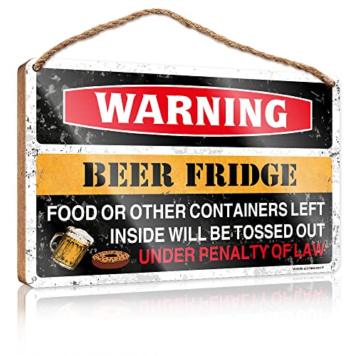 Holz-Türschild mit Aufschrift "Warning Beer Fridge Wooden Sign Rustic Bathroom Signs Pool Stuff (Größe: 15 x 28 cm) von CakJuice