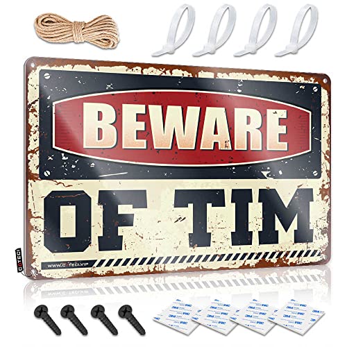 Humor Man Cave Blechschild Beware of Tim Metallschild Garage Kunst Schreibtisch Dekor für Männer (Größe: 20 x 30 cm) von CakJuice