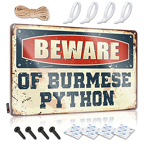 Lustige Schreibtischschilder mit Aufschrift "Beware of Burmeser Python", personalisierbar, Bar-Schilder, lustiges Vintage-Schild (Größe: 20 x 30 cm) von CakJuice